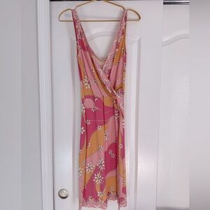 Banana Republic Pink and Cream Floral Silk Side Tie Wrap Dress